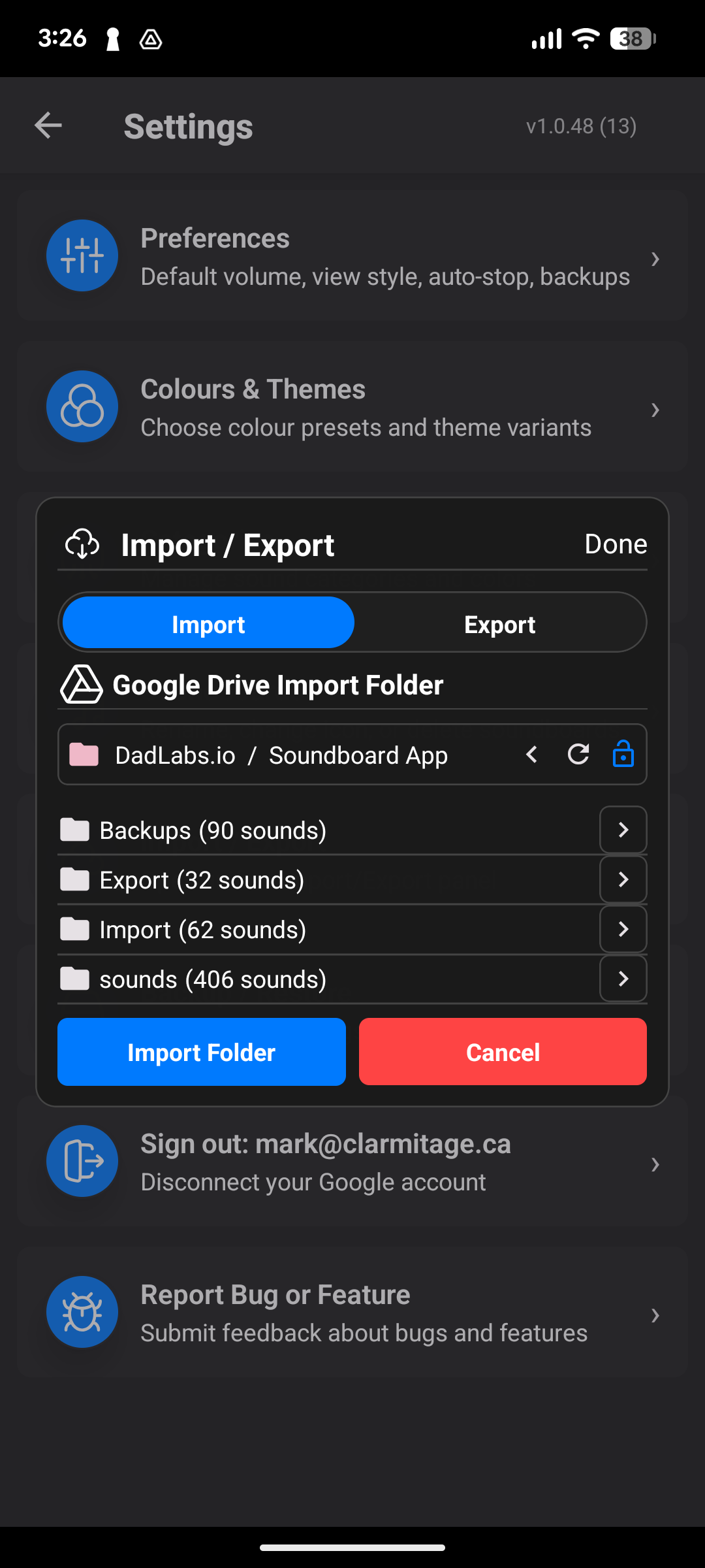 SoundBoard App - Google Drive import and export